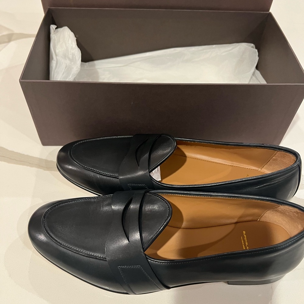 Tangerine Men's Classic Black(navy) Leather Loafers